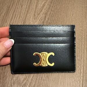 Celine Black Card Holder with Gold Logo